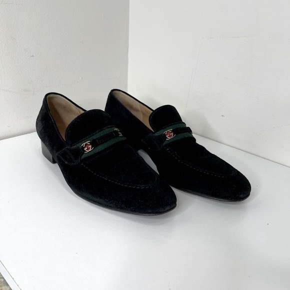 GUCCI GG Horsebit Web loafers black suede preppyLOGO VTG designer school